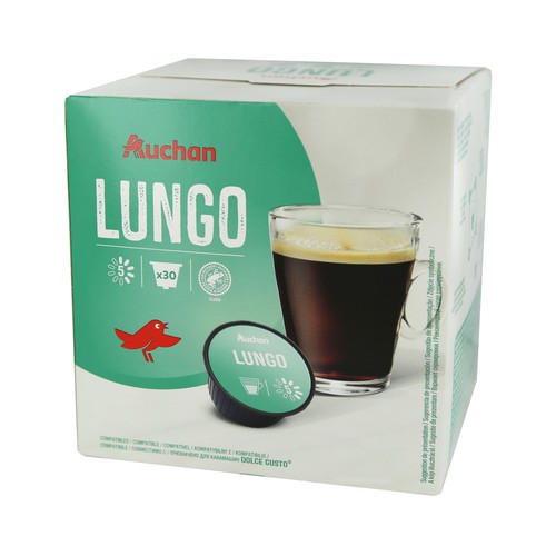 Café Lungo intenso, intensidad 5 en cápsulas PRODUCTO ALCAMPO 30 uds. 210 g.