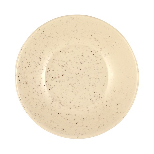 Plato hondo fabricado en loza color crema con puntos , 21 cm. IRABIA.