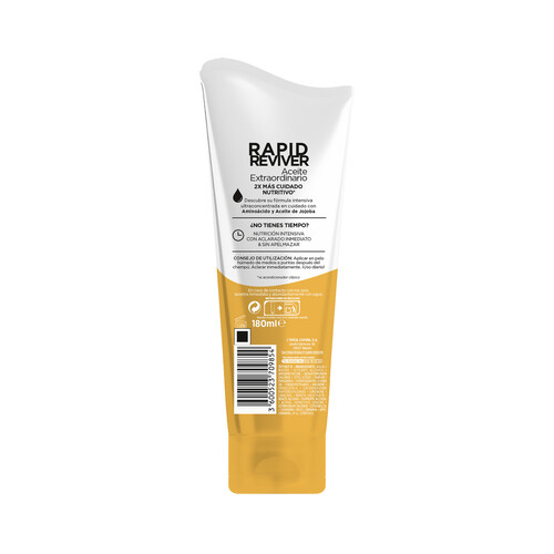 Mascarilla instantánea de aclarado inmediato y uso diario, para cabellos secos ELVIVE Rapid reviver 180 ml.