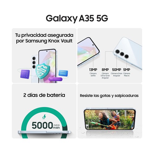 SAMSUNG Galaxy A35 5G negro, 256GB + 8GB, móvil 17cm (6,6"). SM-A356BZKGEUB