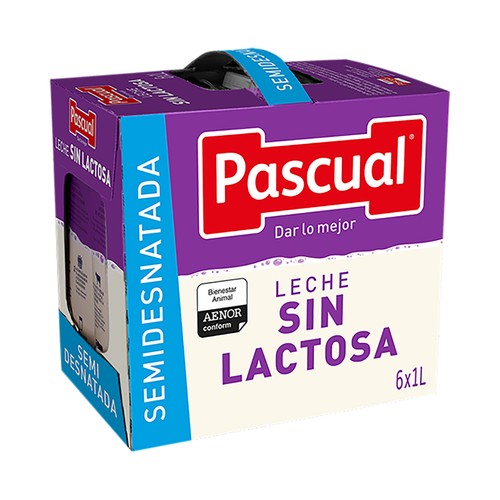 Leche semidesnatada sin lactosa procedente de vacas con bienestar garantizado PASCUAL 6 x 1l.