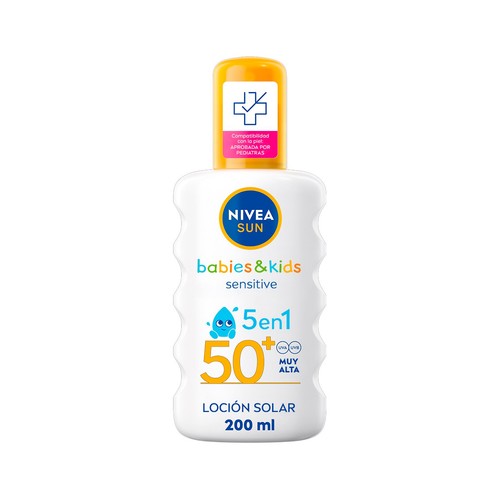 NIVEA Sun babies & kids sensitive Protector (loción) solar infantil 5 en 1 con FPS 50+ (muy alto) 200 ml.