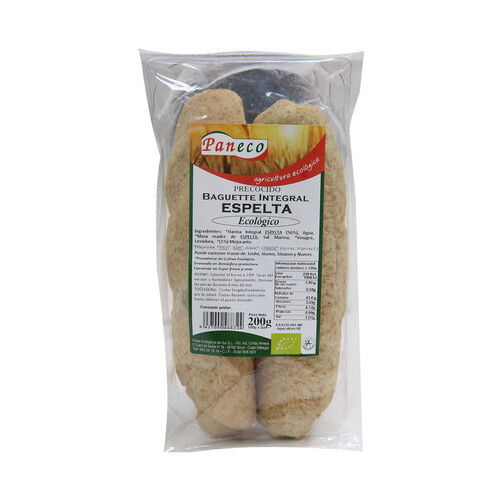 PANECO Baguette integral espelta, precocinada, ecológica PANECO 200 g.