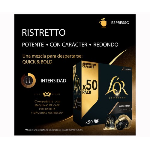 L"OR ESPRESSO Café ristretto intensidad 11 50 uds. 260 g.