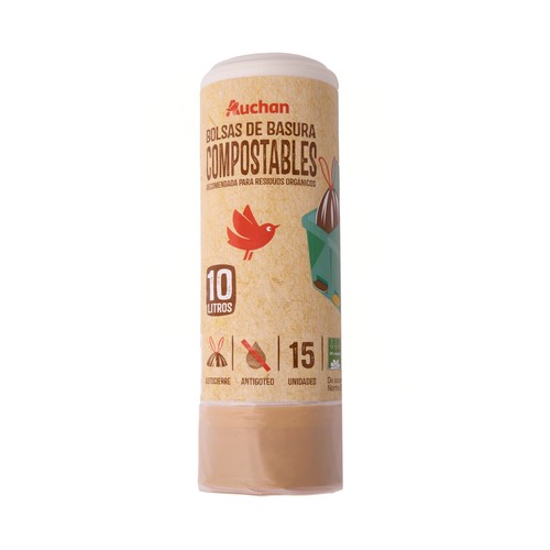 PRODUCTO ALCAMPO Bolsas biodegradables 10 litros, autocierre blancas 15 uds.