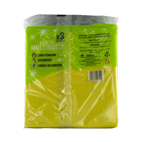 PRODUCTO ALCAMPO Bayetas absorbentes amarillas de 38 x 40 cm y larga duración 3 uds.