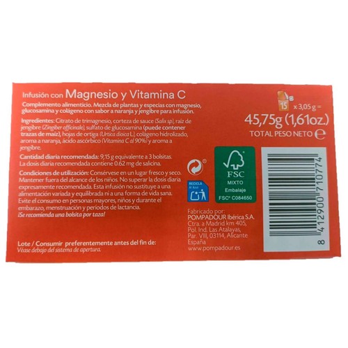 POMPADOUR Infusion de magnesio y vitamina C 15 uds. 45 g.