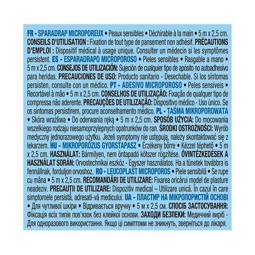 PRODUCTO ALCAMPO Esparadrapo microporoso de 5 m x 2.5 cm, ideal para pieles sensibles.