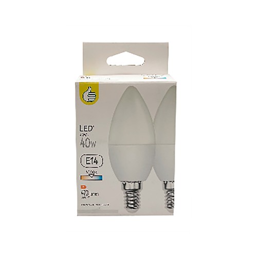 Pack de 2 LED, vela E14, 40W luz fría, ALCAMPO.
