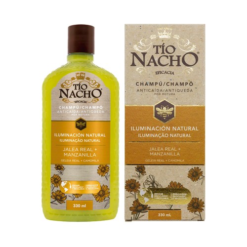 TIO NACHO Champú aclarante y anticaída por rotura, con jalea real y manzanilla 330 ml.