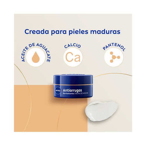 NIVEA 55+ Crema de noche antiarrugas revitalizante para pieles maduras (+55 años) 50 ml.
