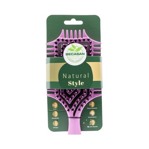 BECASAN NATURE Natural style Cepillo 5 en 1 (secado rápido, antiestático, desenredante, masaje y extra brillo).