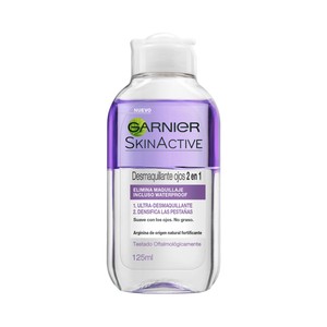 GARNIER Skin active Desmaquillante ojos, 2 en 1: ultra desmaquillante y densificador de pestañas 125 ml.