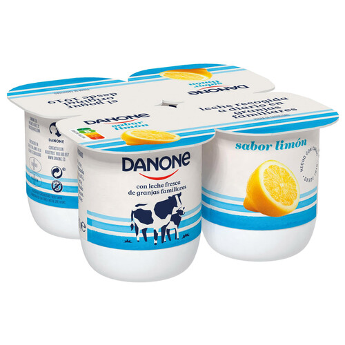 DANONE Yogur con sabor a limón, elaborado con leche fresca de vaca 4 x 120 g.