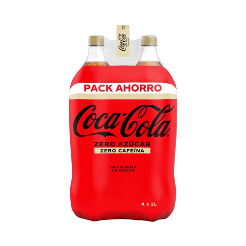 COCA COLA Zero azúcar zero cafeína Refresco de cola pack 4 botellas 2 l.