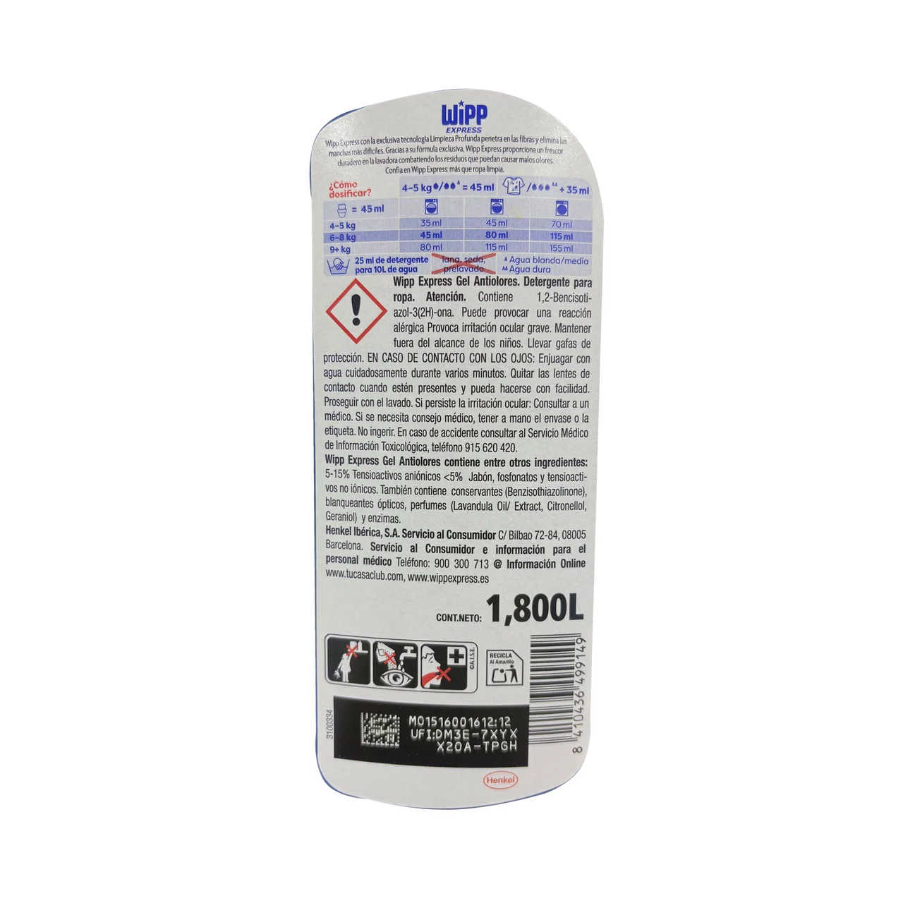 WIPP EXPRESS Detergente en gel antiolores 40 DS.