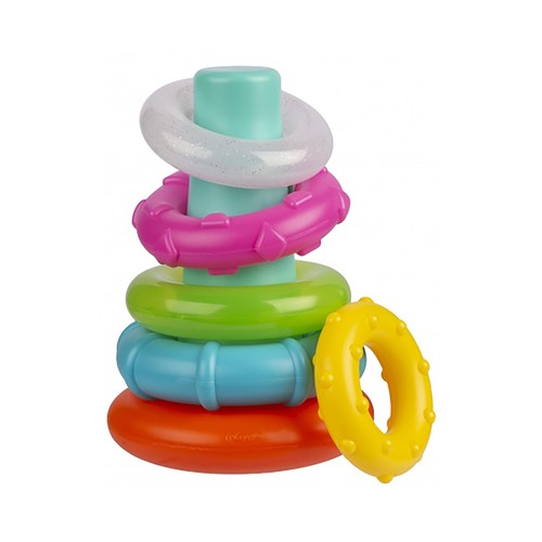 Pirámide de aros apilables con diferentes colores y texturas, PLAYGRO.