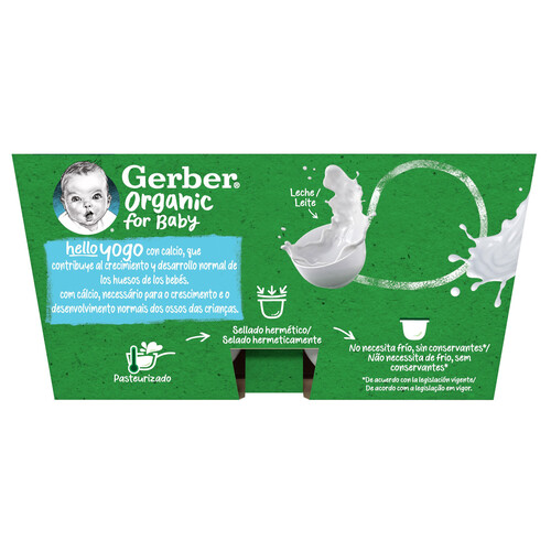 GERBER Postre lacteo infantil ecológico, sabor natural, a partir de 6 meses GERBER Organic 4 x 90 g.