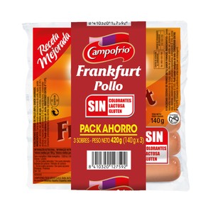 Imagen de CAMPOFRÍO Salchichas cocidas de pollo sabor ahumado, tipo Frankfurt CAMPOFRÍO 3 x 140 g.