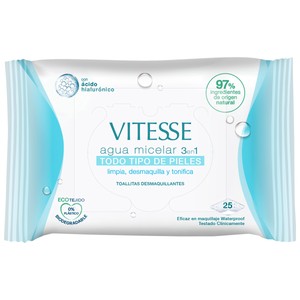 VITESSE Toallitas desmaquillantes 3 en 1, con agua micelar, para todo tipo de pieles 25 uds.