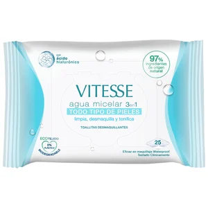 VITESSE Toallitas desmaquillantes 3 en 1, con agua micelar, para todo tipo de pieles 25 uds.