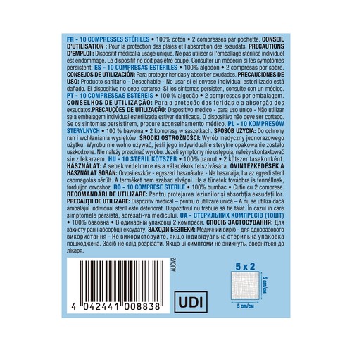 PRODUCTO ALCAMPO Compresas estériles de algodón 100% (5 x 5 cm) 10 uds.