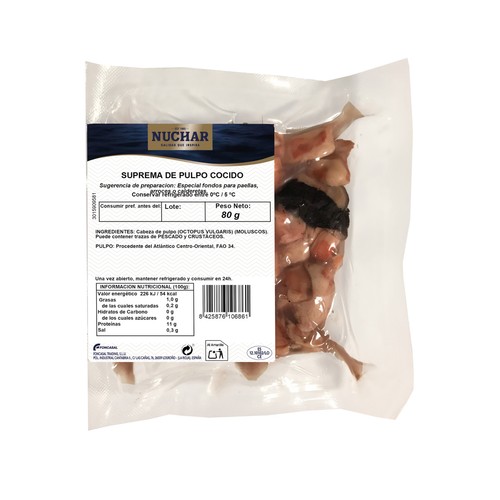 NUCHAR Pulpo cocido en trozos 80 g.