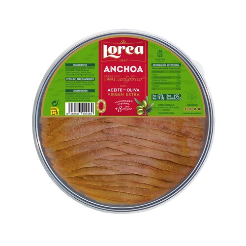 LOREA Filetes de anchoas del Cantabrico en aceite de girasol y oliva virgen extrLOREA P.N. 170 g