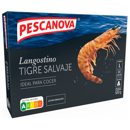 PESCANOVA Langostinos tigre salvajes L (14 / 20), ultracongelados, ideales para cocer 500 g.