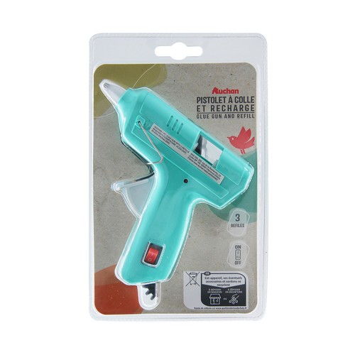 Pistola de pegamento con on/off y 3 barras, AUCHAN.