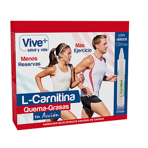 VIVE+ SALUD Y VIDA Complemento alimenticio con edulcorante a base de L-Carnitina líquida VIVE PLUS 12 uds. 120 ml.