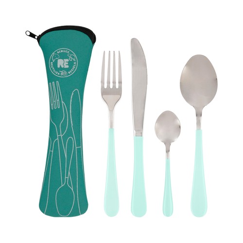 Estuche 4 cubiertos, color turquesa, 3RE.
