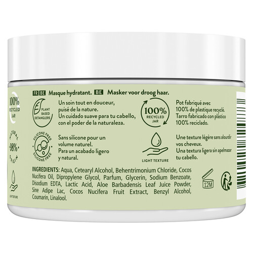 TIMOTEI Mascarilla hidratante leche de coco y Aloe Vera, para cabellos secos TIMOTEI 300 ml.