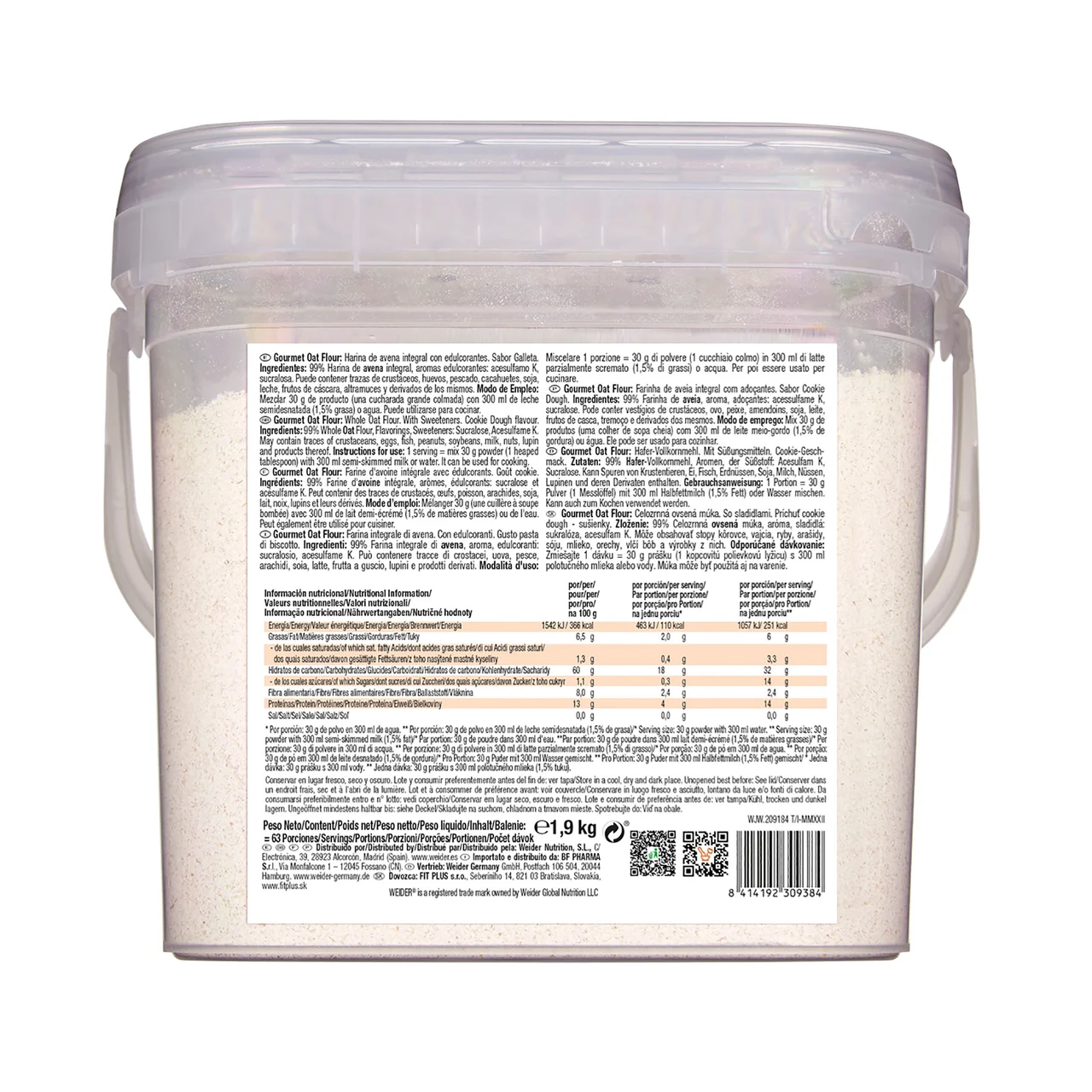 Harina de avena sabor cookie 1,9 kg.
