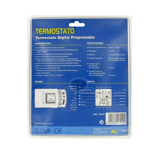 Cronotermostato digital programable para calefacción y aire acondicionado EUROBRIC 2000.
