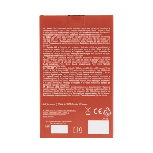 COSMIA Espejo cuadrado (16,5 x 21 cm) inclinable con luz led, ideal para maquillarse.