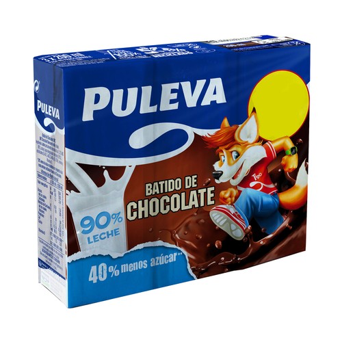 PULEVA Batido de chocolate con un 90% de leche y un 40% menos de azúcar PULEVA 3 x 200 ml.
