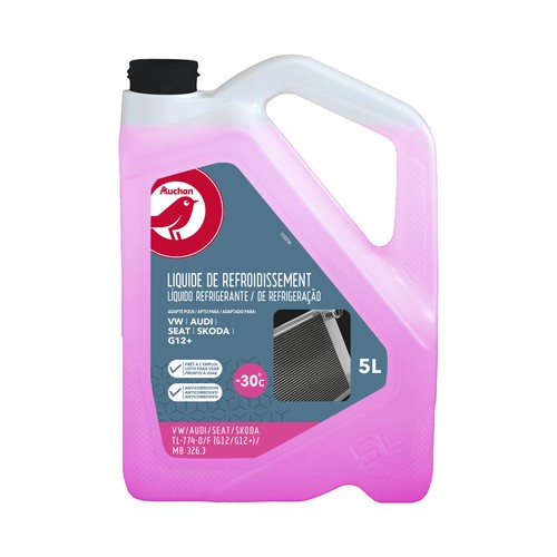Líquido refrigerante con temperatura de protección de hasta -30ºC, 5L rosa, apto para VW, AUDI, SEAT, SKODA, G12+, 40% ETILENGLICOL,  ALCAMPO. 