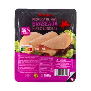 Imagen de AUCHAN Pechuga de pavo braseada cortada en lonchas finas 150 g. Producto Alcampo
