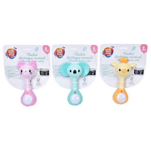 Sonajeros animales con Luz y Sonidos, modelos surtidos +6 Meses ONE, TWO FUN Baby