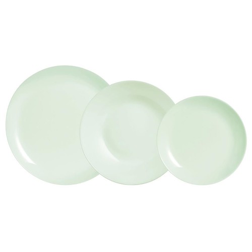 Vajilla completa de vidrio opal, 12 piezas, color vede.
