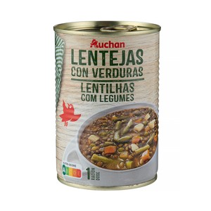 PRODUCTO ALCAMPO Lentejas con verduras, listas para calentar y comer lata de 430 g.