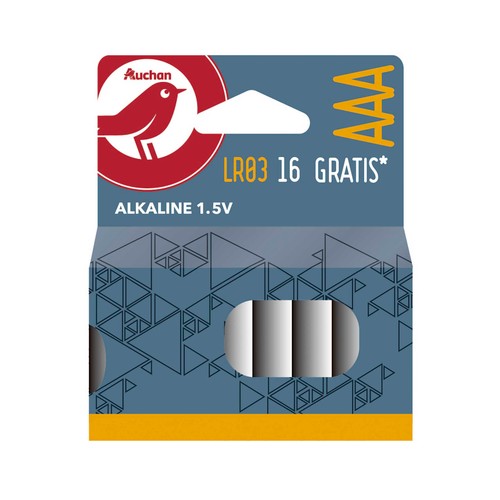 Pack de 8+8 pilas alcalinas AAA, LR03, 1,5V, PRODUCTO ALCAMPO.