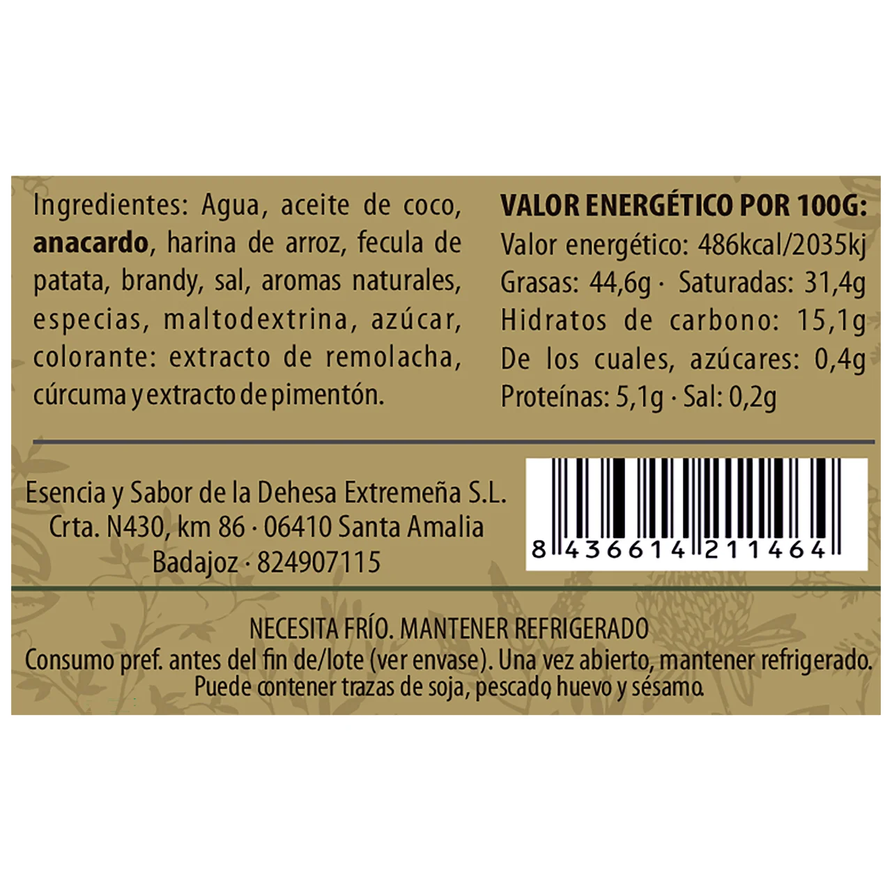 ESENCIA Y SABOR DE LA DEHESA Fuagrá vegetal a base de aceite de coco, anarcardo y harina de arroz 150 g.