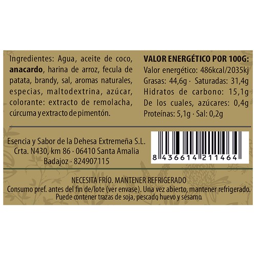 ESENCIA Y SABOR DE LA DEHESA Fuagrá vegetal a base de aceite de coco, anarcardo y harina de arroz 150 g.
