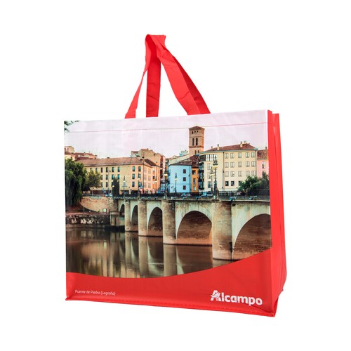Bolsa grande de rafia reutilizable diseño Logroño, ALCAMPO.