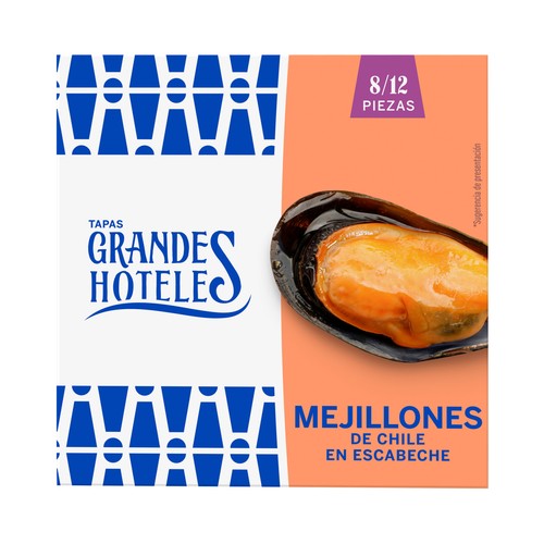 GRANDES HOTELES Mejillones de Chile (8/12) en escabeche lata 69 g.