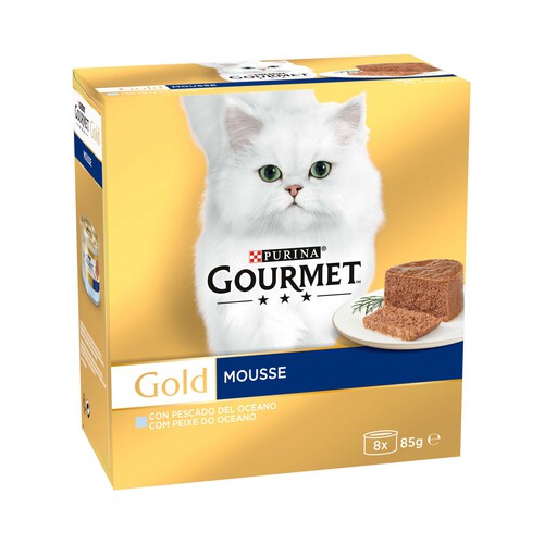 PURINA GOURMET Comida para gatos húmeda a base de mousse de pescado GOURMET 8 uds. de 85 g.
