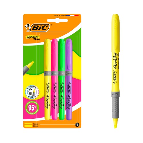 Set 4 subrayadores Highl Grip BL Neón AST EU. BIC