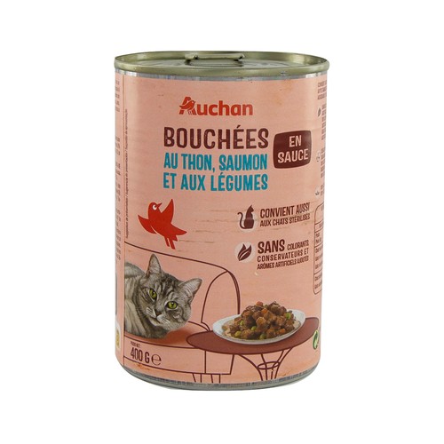 PRODUCTO ALCAMPO Bocaditos en salsa de atún y salmón para gatos esterilizados 400 g.